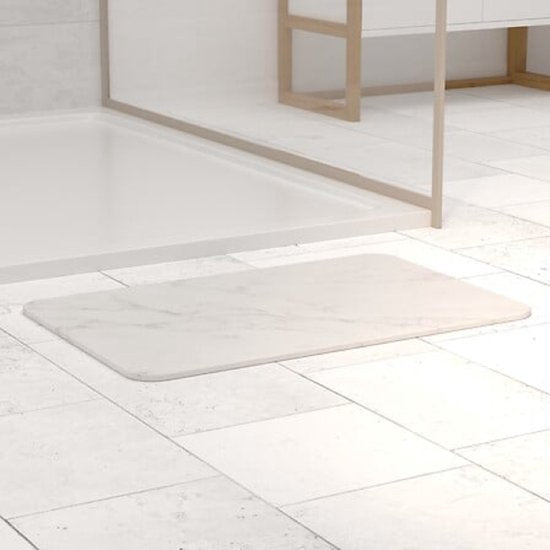 Diatomeenerde-Badematte - Schnelltrocknende Badezimmermatte - Rutschfeste Stein-Badematte - Saugfähige Duschmatte - Langlebige Diatomeenerde-Badematte - 60 x 39 cm - Weiß