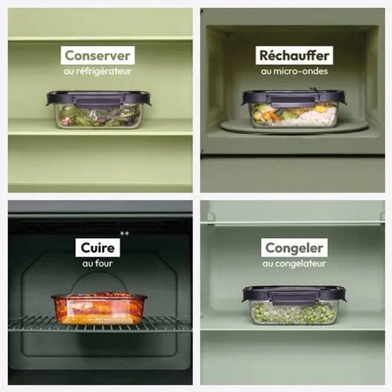Glass Food Storage Containers Set of 4 - Meal Prep Containers - Glass Lunch Box with Lid - 2 x 0.5 L & 2 x 1.3 L