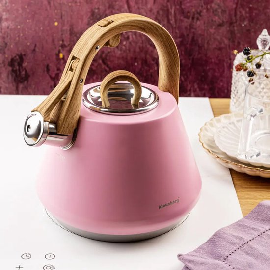 Klausberg - KB-9064 - Fluitketel - RVS Waterketel - Matte Afwerking - Met Fluit - Afneembaar Deksel - Inductie - Gas - Elektrisch - Keramisch - Waterkoker voor Thee en Koffie - 20 cm - 2.5L - Pastelroze