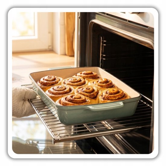Hage - 3-teiliges Küchenset - gusseiserne Auflaufform - Bräter 3,5 L - emaillierte Backform - Auflaufform für Fleisch und Aufläufe - gusseiserne Bratpfanne - rechteckige Backform - ofenfest - wärmespeichernd - pastellblaugrün