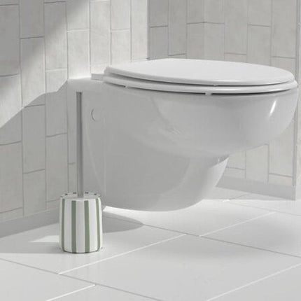 WC-Borstel Strio Hoog - 39 cm Keramiek Celadongroen – Stijlvol en Praktisch - Toiletborstel - Modern Klassiek - Groene Strepen - Keramisch
