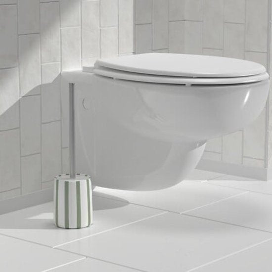WC-Borstel Strio Hoog - 39 cm Keramiek Celadongroen – Stijlvol en Praktisch - Toiletborstel - Modern Klassiek - Groene Strepen - Keramisch