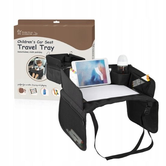 Sipo - Kinder-Autositz-Reisetisch faltbar - Auto-Organizer für Kinder mit 11-Zoll-Tablethalterung - Reise-Tisch für Autositz mit Aufbewahrungsfächern - Universelles Car Travel Tray - ca. 40 x 35 x 13 cm - Schwarz