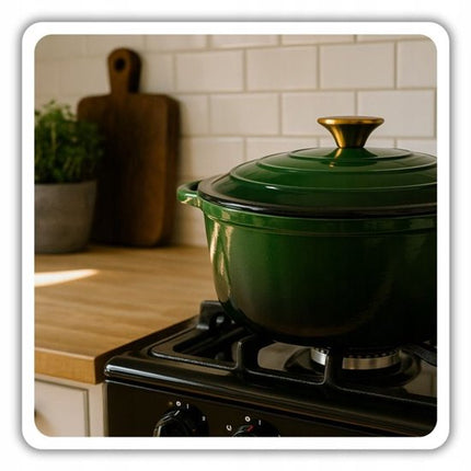 Hage - Braadpan - Geëmailleerde Gietijzeren Braadpan - Casserole - Geschikt voor Inductie, Gas & Oven - Inclusief Pannenonderzetter & Handgreepbeschermers - 4 Liter - Ø24 x 12 cm - Donkergroen
