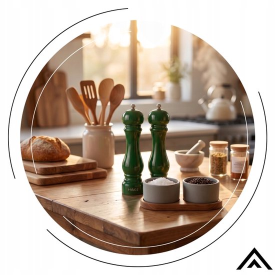 Hage - 4-Piece Kitchen Set - Enameled Cast Iron Cookware Set - 5L Dutch Oven 26 cm with Lid & 20 cm Frying Pan - 2 Manual Spice Grinders 100 ml - Induction, Gas & Oven - Ceramic Grinding Mechanism - Bottle Green