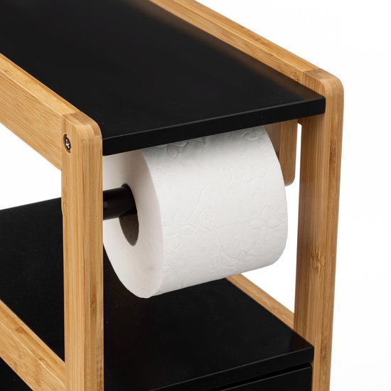 Natureo Toilet Roll Holder with Spare Roll Holder 33 x 20 x 80 cm - Black / Brown