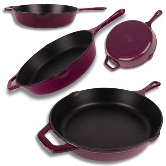 Hage - Gusseiserne Pfanne - Emaillierte Bratpfanne mit hohem Rand - Induktion, Gas, Elektro & Backofengeeignet - Zum Backen und Braten - Gleichmäßige Wärmeverteilung - Ergonomischer Griff - Ø 26 cm - Auberginenfarben