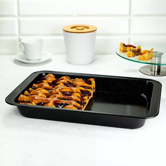 KINGHOFF Backform in Marmoroptik - Rechteckige Kuchenform 42,5 x 28,5 x 5 cm - Schwarze Antihaftbeschichtung - Ofenfest