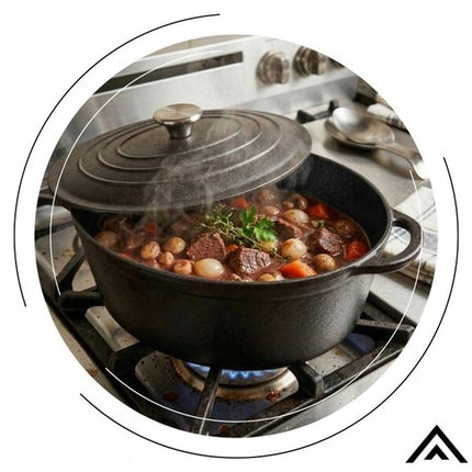 Hage - Braadpan - Gietijzeren Braadpan met Deksel - Voor Inductie, Gas, Oven, Grill en Vuur - 6.2 Liters - 34 x 25 x 13.5 cm - Zwart