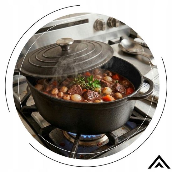 Hage - Roasting Pan - Cast Iron Roasting Pan with Lid - For Induction, Gas, Oven, Grill and Fire - 6.2 Liters - 34 x 25 x 13.5 cm - Black