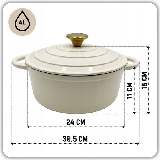 HAGE Gietijzeren Emaille Pan 24 cm 4L - Cream