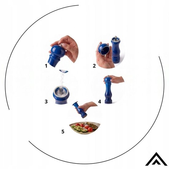 Hage - Handmatige Peper- en Zoutmolens - Peper & Zout - Keramisch Maalwerk - Verstelbare Maalgraad - 100 ml - Ø5,5 x 22 cm - Blauw