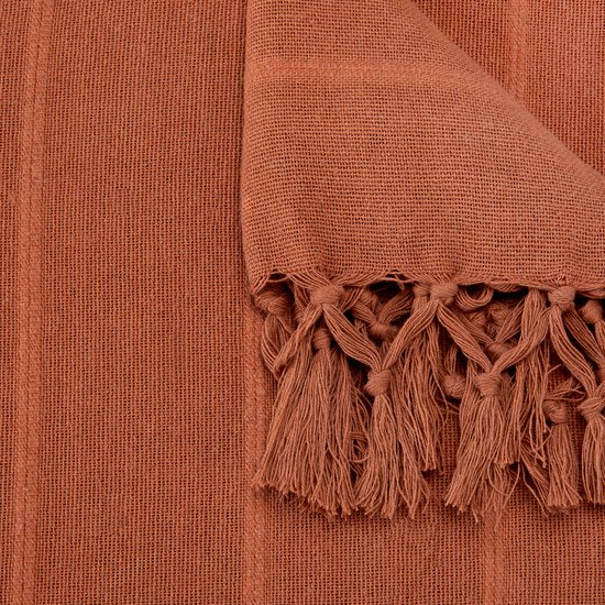 Atmosphera plaid terracotta 230 x 250 cm, katoen met franjes