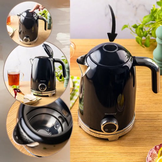 Klausberg - Kettle - Electric Kettle - Water Kettle - Tea Kettle with Thermometer - Keep-warm function - Stainless Steel - 1.7 L - 2200W - Black