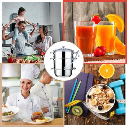 Klausberg Stoomsapcentrifuge - Steam Juicer voor Fruit & Groenten - Inductie Geschikt - Sapmaker met Slang - 8L - RVS - Ø26cm - Zilver