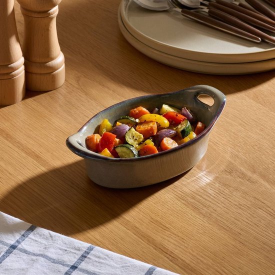 Terre Inconnue oval ceramic dish 11x16cm blue