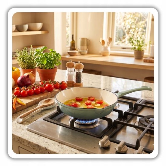 Hage - Frying Pan - Enameled Cast Iron Frying Pan - Cast Iron Frying Pan - Suitable for Induction, Gas & Oven - Ø20 x 4.5 cm - Pastel Teal