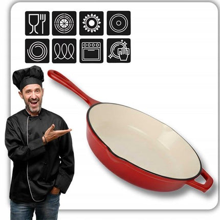 Hage - Koekenpan - Geëmailleerde Gietijzeren Koekenpan - Cast Iron Frying Pan - Geschikt voor Inductie, Gas & Oven - Ø26 cm - Rood