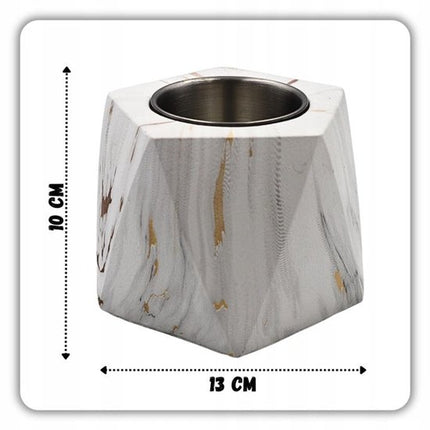 Hage - Tafelhaard - Biohaard - Vrijstaande Bio-Ethanol Tafelhaard - Rookvrije Sfeerhaard voor Binnen & Buiten - Vrijstaand - 13 x 10 cm –- Wit Marmerlook met Gouden Accenten