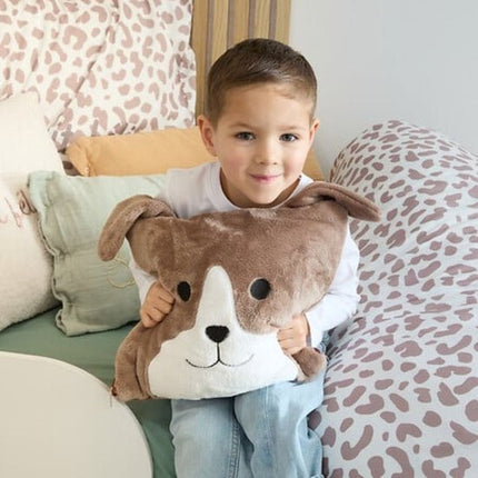 2-in-1 Knuffelkussen en Dekentje - Met Rits - Deken & Kussen - Voor Kinderen - Hondenontwerp - Polyester - 150 x 100 cm - Bruin