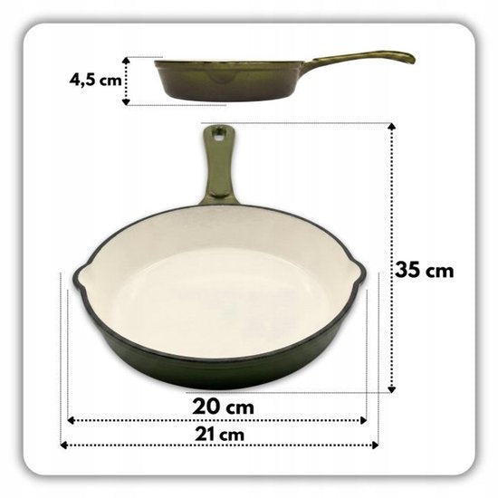 Hage gietijzeren koekenpan Ø 20 cm – geëmailleerd, olijfgroen, ook inductie – foto 3