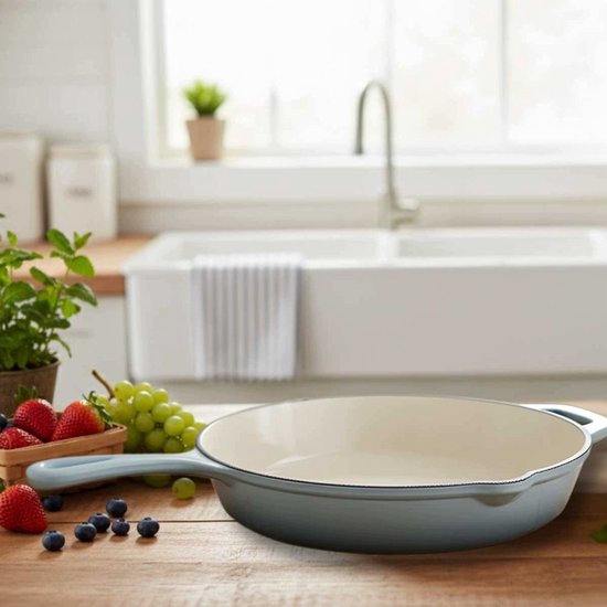 Hage - Frying Pan - Enameled Cast Iron Frying Pan - Cast Iron Frying Pan - Suitable for Induction, Gas & Oven - Ø26 cm - Pastel Teal