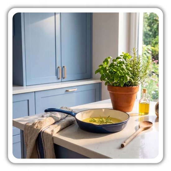 Hage - Koekenpan - Geëmailleerde Gietijzeren Koekenpan - Cast Iron Frying Pan - Geschikt voor Inductie, Gas & Oven - Ø20 x 4,5 cm - Blauw