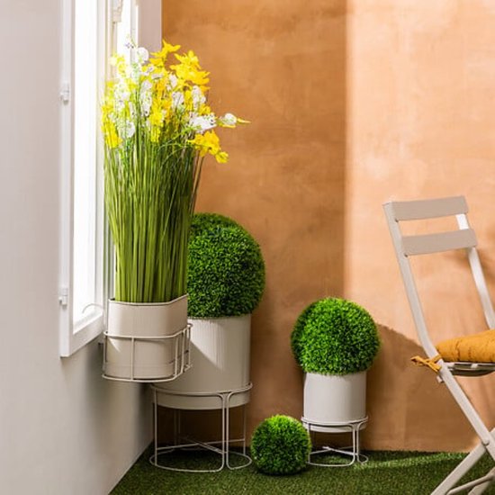 Aze Planter Set - 2 Pieces - Modern Plant Stand - Metal Flower Pots on Stand - Tall Indoor Plant Pot - Flower Pot Set with Drainage - Ø30 x 44.3 cm - Beige
