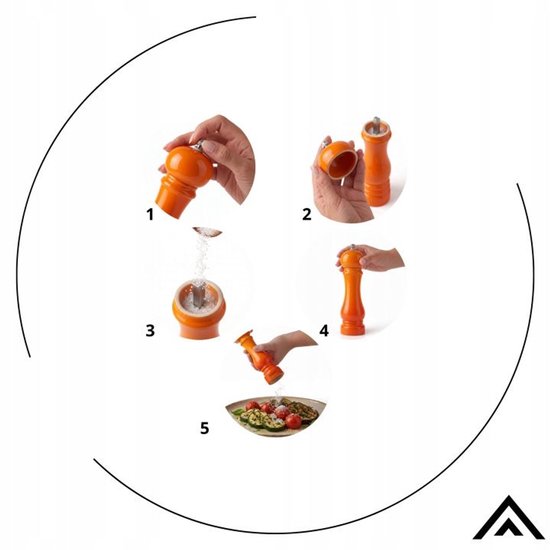 Hage - Manual Pepper and Salt Mills - Pepper & Salt - Ceramic Grinder - Adjustable Grind Size - 100 ml - Ø5.5 x 22 cm - Orange