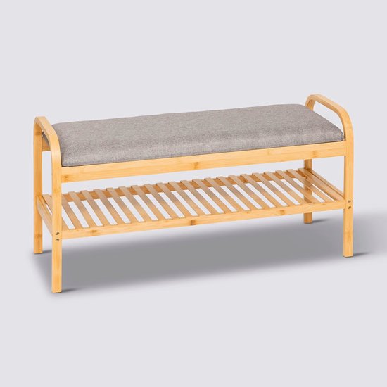5Five Shoe Rack Bench - 2-tier - bamboo / plastic - 90 x 34 x 45 cm - for 4 pairs of shoes