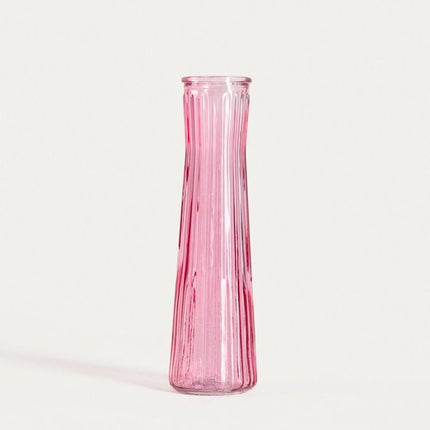 Homla - Amily Bloemenvaas - Glazen Vaas - Smal Design - Geribbeld Modern Decoratie - Vaas voor Droogbloemen en Verse Bloemen - Stijlvolle Woonaccessoire Pastel - Ø6.5 x 23 cm - Roze