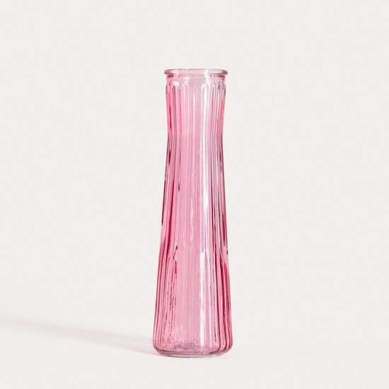 Homla - Amily Bloemenvaas - Glazen Vaas - Smal Design - Geribbeld Modern Decoratie - Vaas voor Droogbloemen en Verse Bloemen - Stijlvolle Woonaccessoire Pastel - Ø6.5 x 23 cm - Roze