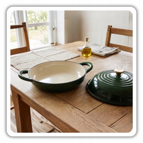 Hage - Cast Iron Bread Pan - Enamelled Baking Dish with Lid - For Homemade Bread & Casseroles - Induction, Gas & Oven Safe - Includes Pot Holder & Hand Protectors - 2L - Ø26 x 16.5 cm - Bottle Green