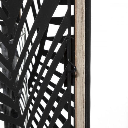 Lantaarn - windlicht - zwart - hout - 38cm - inclusief binnenglas