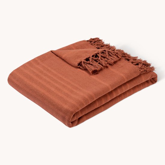 Atmosphera plaid terracotta 230 x 250 cm, katoen met franjes