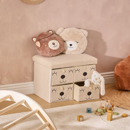 Atmosphera Kids Ezzio Opbergpoef met 4 lades - 39x38x50cm - Opvouwbaar - Beige