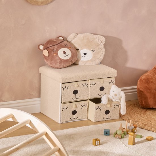 Atmosphera Kids Ezzio Storage Ottoman with 4 Drawers - 39 x 38 x 50 cm - Foldable - Beige