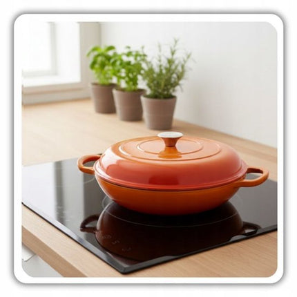 Hage - Braadpan - Lage Gietijzeren Braadpan met Deksel - Geëmailleerd - Oven & Inductie Geschikt - Voor Braden, Stoven en Ovenschotels - 3 Liters - 40.5 x 30 x 10.5 cm - Oranje