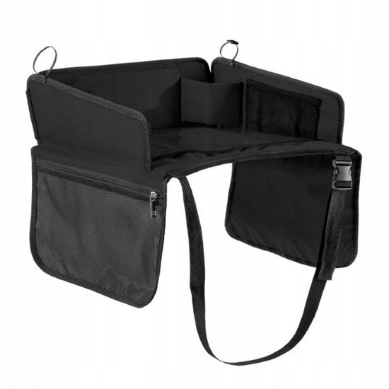 Sipo - Kinder-Autositz-Reisetisch faltbar - Auto-Organizer für Kinder mit 11-Zoll-Tablethalterung - Reise-Tisch für Autositz mit Aufbewahrungsfächern - Universelles Car Travel Tray - ca. 40 x 35 x 13 cm - Schwarz