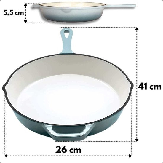 Hage - Frying Pan - Enameled Cast Iron Frying Pan - Cast Iron Frying Pan - Suitable for Induction, Gas & Oven - Ø26 cm - Pastel Teal