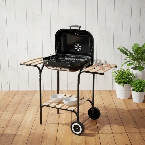 Kinghoff houtskoolbarbecue KH-2034 – BBQ met deksel, zijtafels en wielen – foto 15