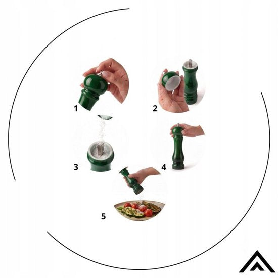 Hage - Manual Pepper and Salt Mills - Salt & Pepper - Ceramic Grinder - Adjustable Grind - 100 ml - Ø5.5 x 22 cm - Bottle Green