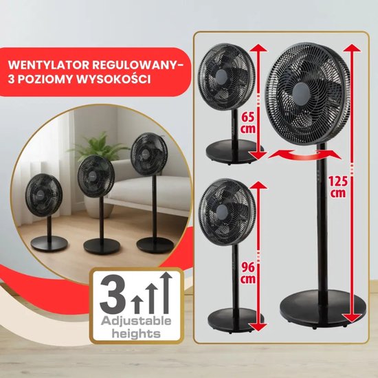 Klausberg staande ventilator met afstandsbediening en timer – Ø 40 cm, zwart – foto 2