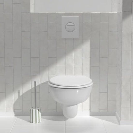 WC-Borstel Strio Hoog - 39 cm Keramiek Celadongroen – Stijlvol en Praktisch - Toiletborstel - Modern Klassiek - Groene Strepen - Keramisch