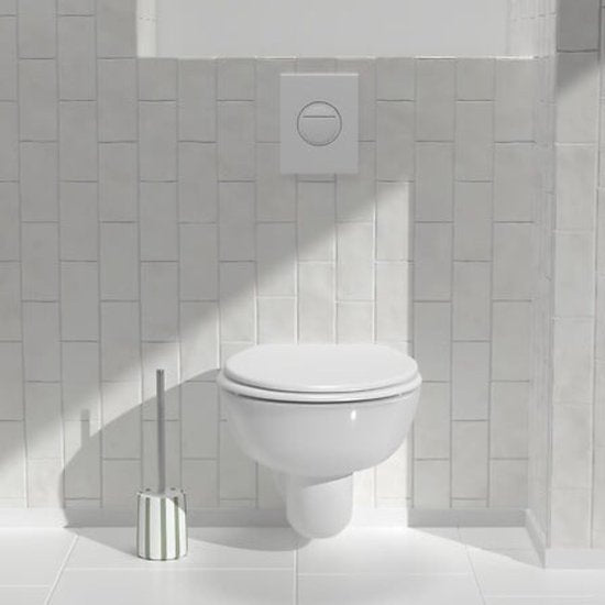 WC-Borstel Strio Hoog - 39 cm Keramiek Celadongroen – Stijlvol en Praktisch - Toiletborstel - Modern Klassiek - Groene Strepen - Keramisch