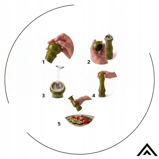 Hage - Manual Pepper and Salt Mills - Salt & Pepper - Ceramic Grinder - Adjustable Coarseness - 100 ml - Ø5.5 x 22 cm - Olive Green