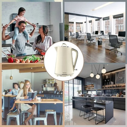 Klausberg - Waterkoker - Elektrische Waterkoker - Thee & Koffie Koker - Grote Waterkoker Snelkoker - Keuken Waterkoker Modern - 1.7L - RVS - 2200W - Crème