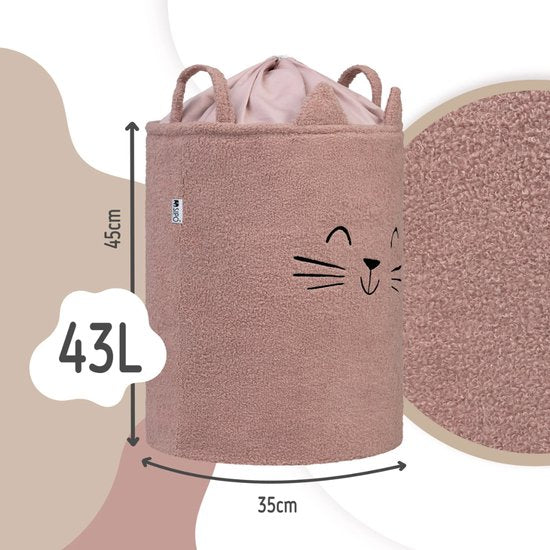 SIPO opbergmand voor speelgoed XL, 43 liter – roze boucle met kittenprint – foto 3