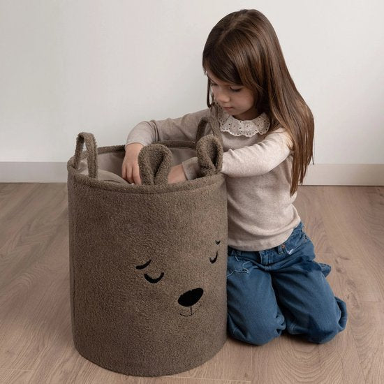 Sipo opbergmand XL met trekkoord – grote bouclé mand, 43 liter, bruin – foto 2