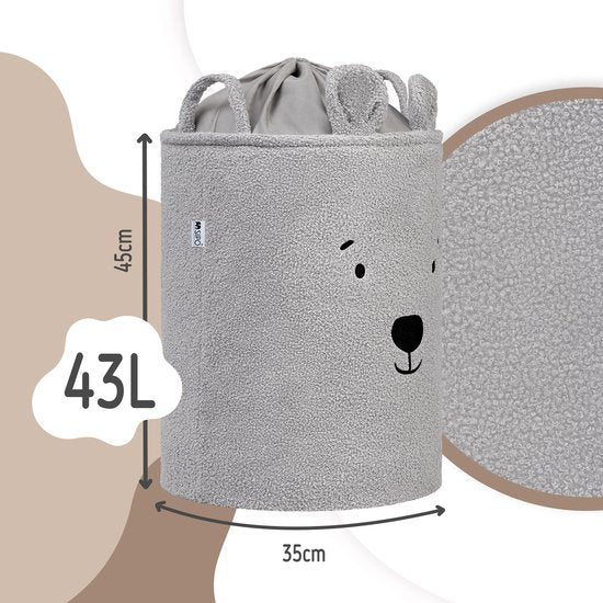 SIPO Speelgoedmanden Bouclé – Set van 2 – Beer Design – 43 L – Bruin/Grijs
